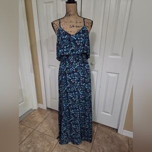 Lauren Conrad Floral Blue Maxi Dress Size L